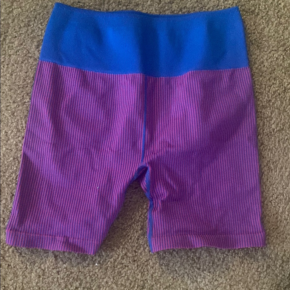 Blue and Pink Striped Biker Shorts